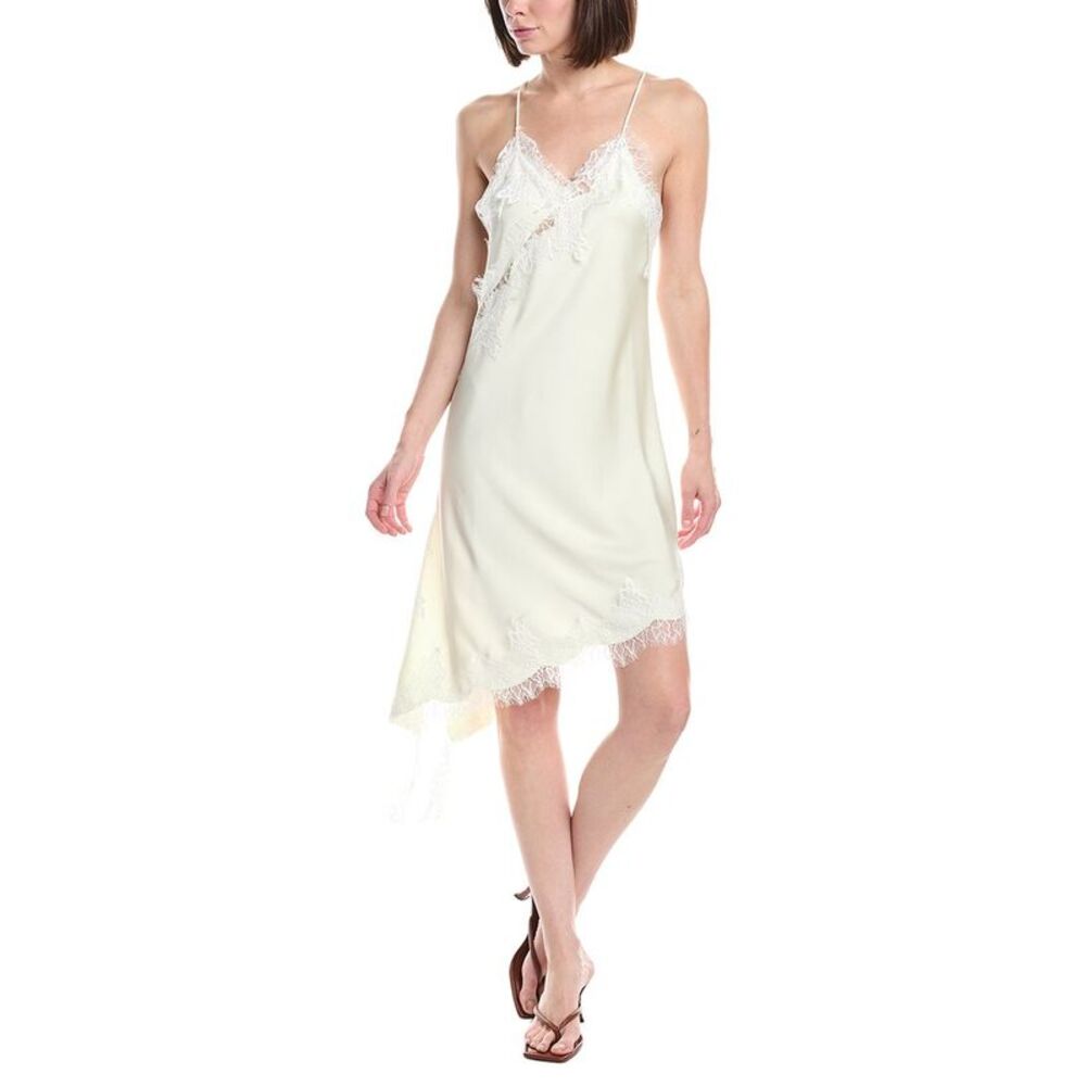 Beulah Womens Lace Mesh Trim Detail Satin Asymmetrical Dress, Yellow